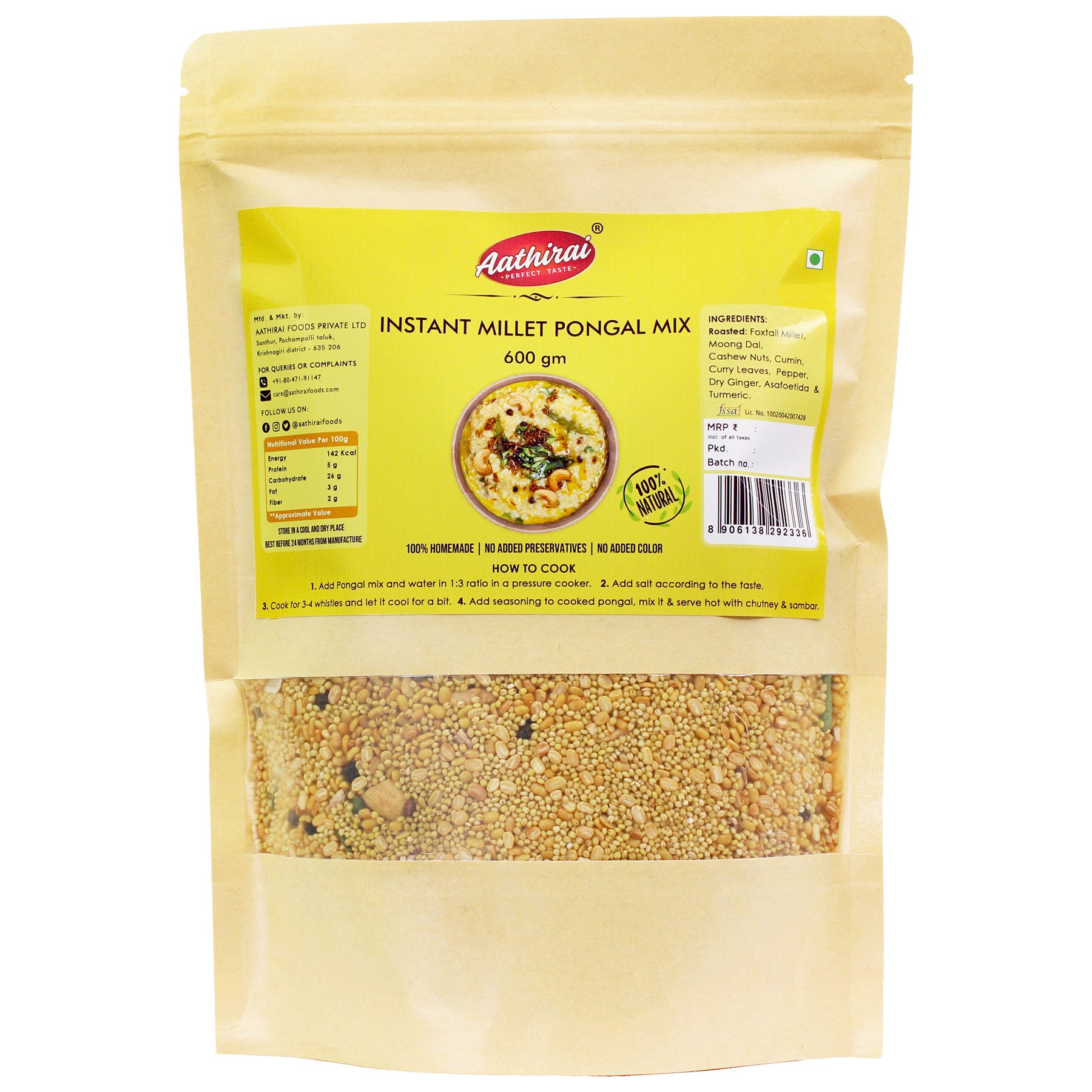 Instant Millet Pongal Mix - 600G | Order Online - Aathirai – Aathirai ...